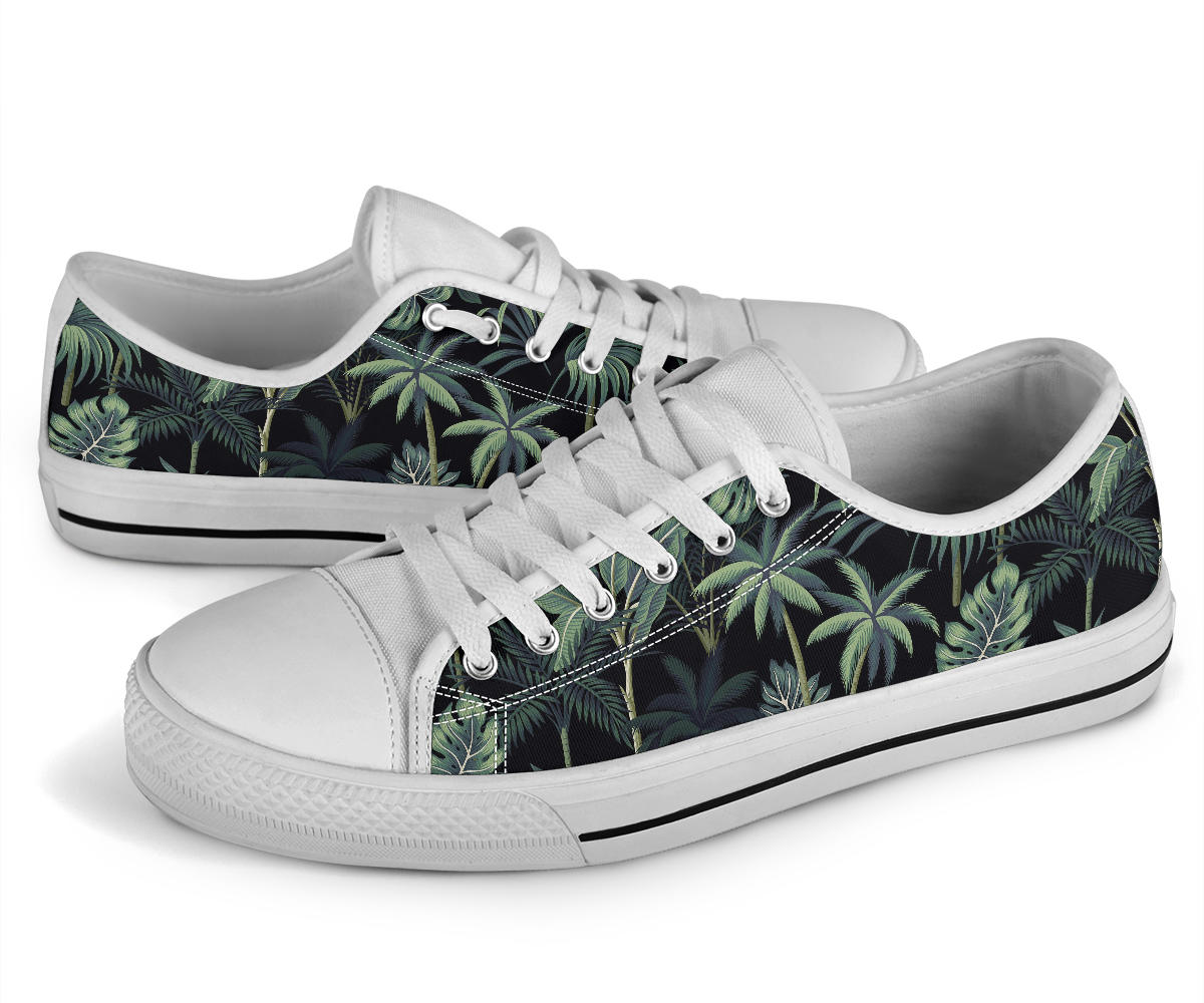 Rainforest Pattern Print Design RF02 White Bottom Low Top Shoes