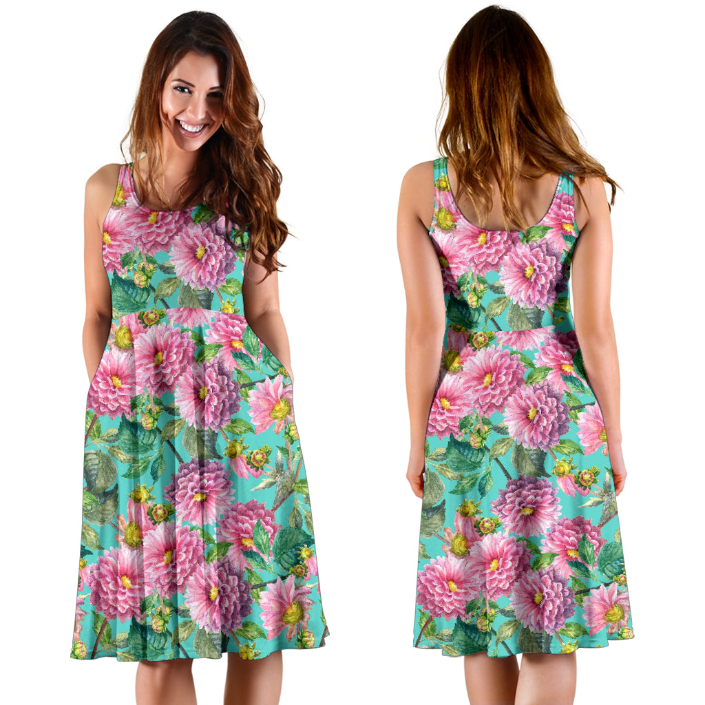 Dahlia Pattern Print Design DH07 Midi Dress