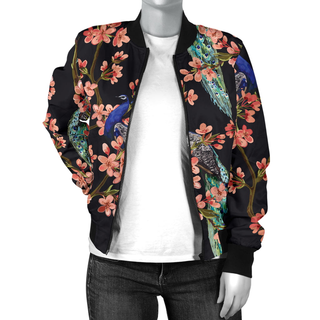 Peacock Pattern Print Design A01 Women's Bomber Jacket