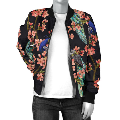 Peacock Pattern Print Design A01 Women's Bomber Jacket