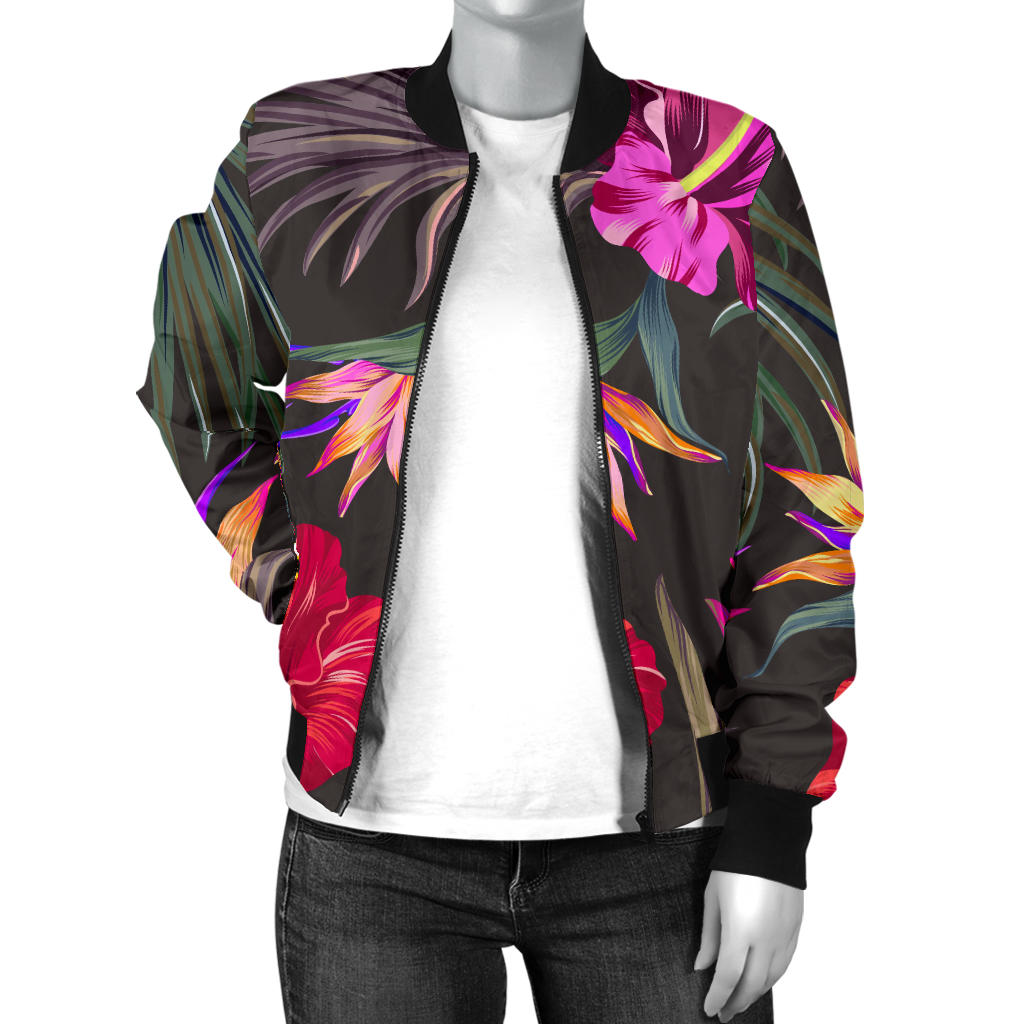 Hibiscus Pattern Print Design HB014 Women Bomber Jacket