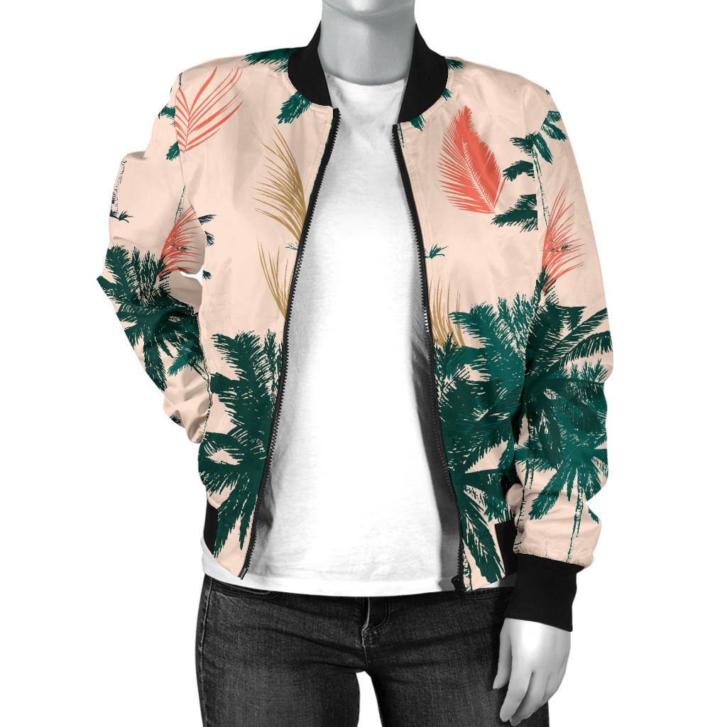 Palm Tree Pattern Print Design PT014 Women Bomber Jacket