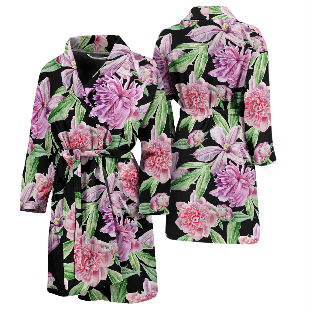 Peony Pattern Print Design PE08 Men Bathrobe