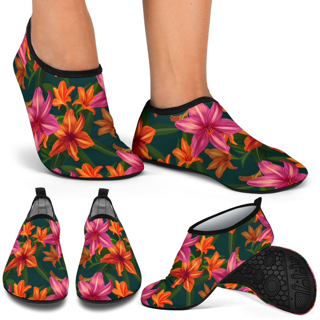 Amaryllis Pattern Print Design AL01 Aqua Water Shoes