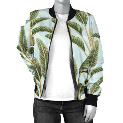 Banana Leaf Pattern Print Design BL03 Women Bomber Jacket