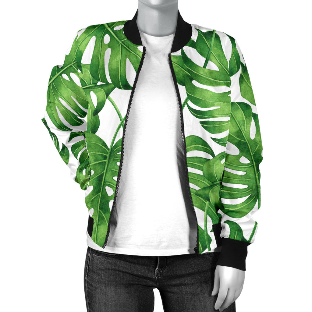 Palm Leaves Pattern Print Design PL08 Women Bomber Jacket