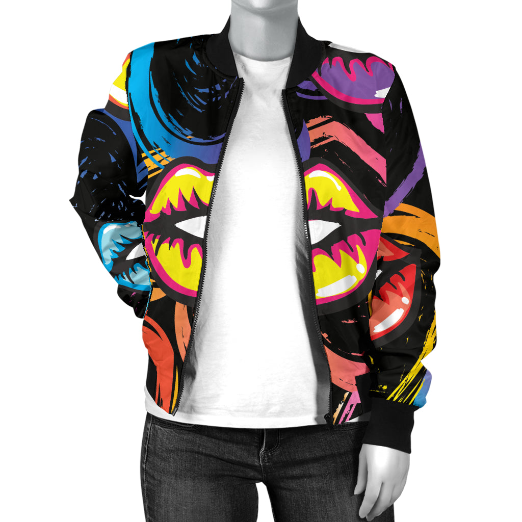 Pop Art Lip Pattern Print Design A03 Women's Bomber Jacket