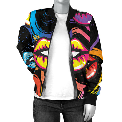 Pop Art Lip Pattern Print Design A03 Women's Bomber Jacket