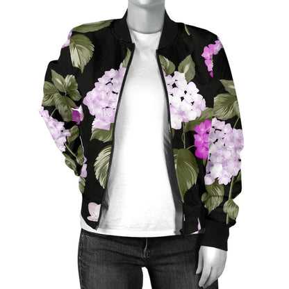 Hydrangea Pattern Print Design HD011 Women Bomber Jacket