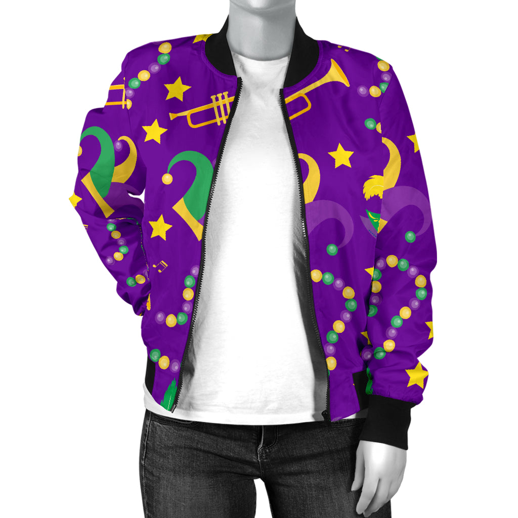 Mardi Gras Pattern Print Design 06 Women's Bomber Jacket