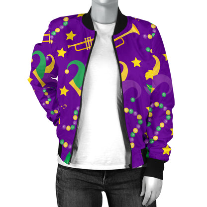 Mardi Gras Pattern Print Design 06 Women's Bomber Jacket