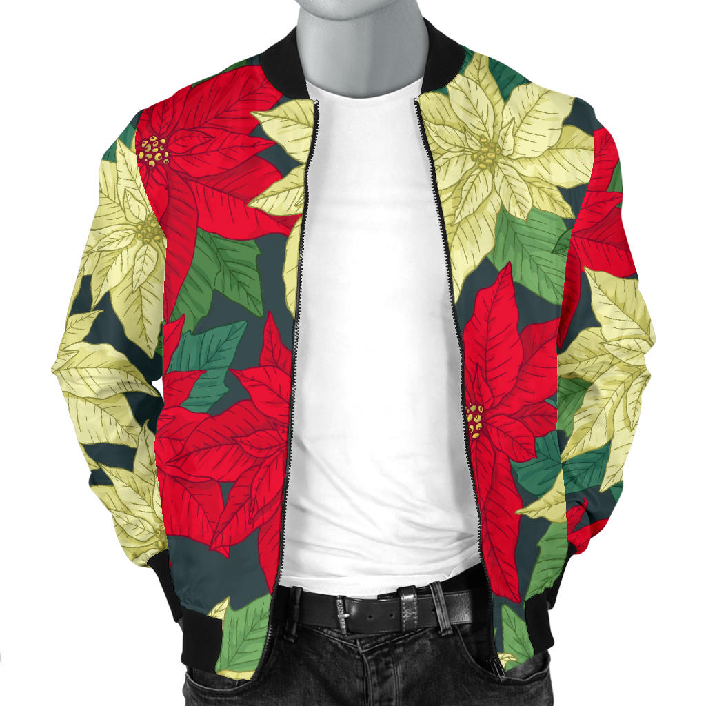 Poinsettia Pattern Print Design POT06 Men Bomber Jacket