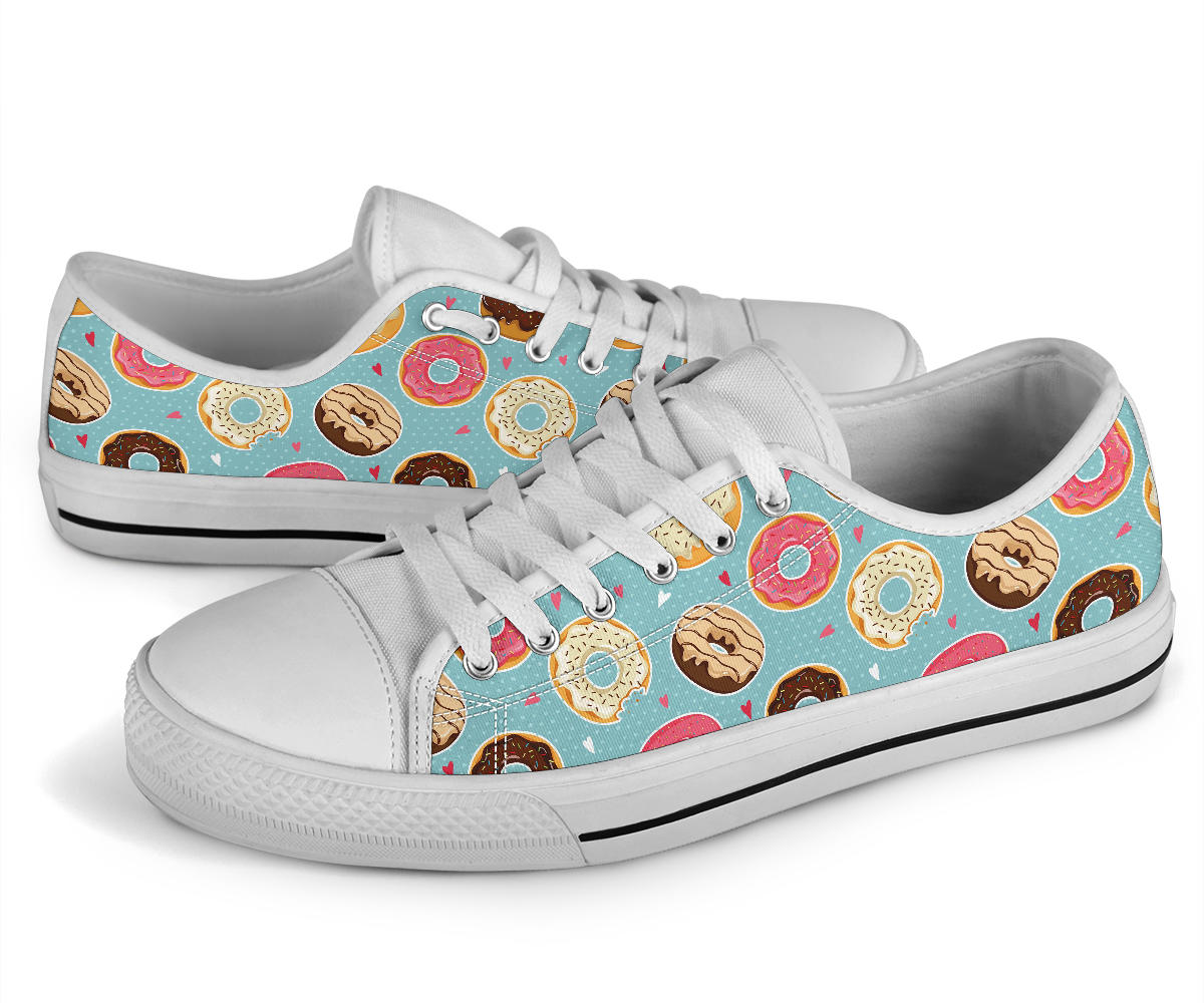 Donut Pattern Print Design DN04 White Bottom Low Top Shoes