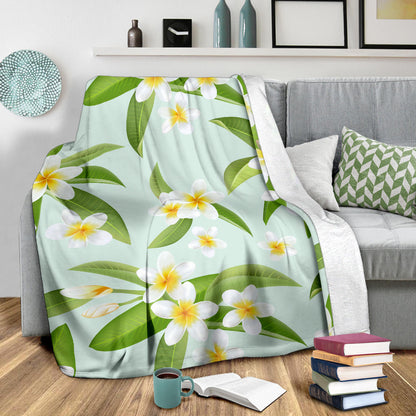 Yellow Plumeria Pattern Print Design PM024 Fleece Blanket