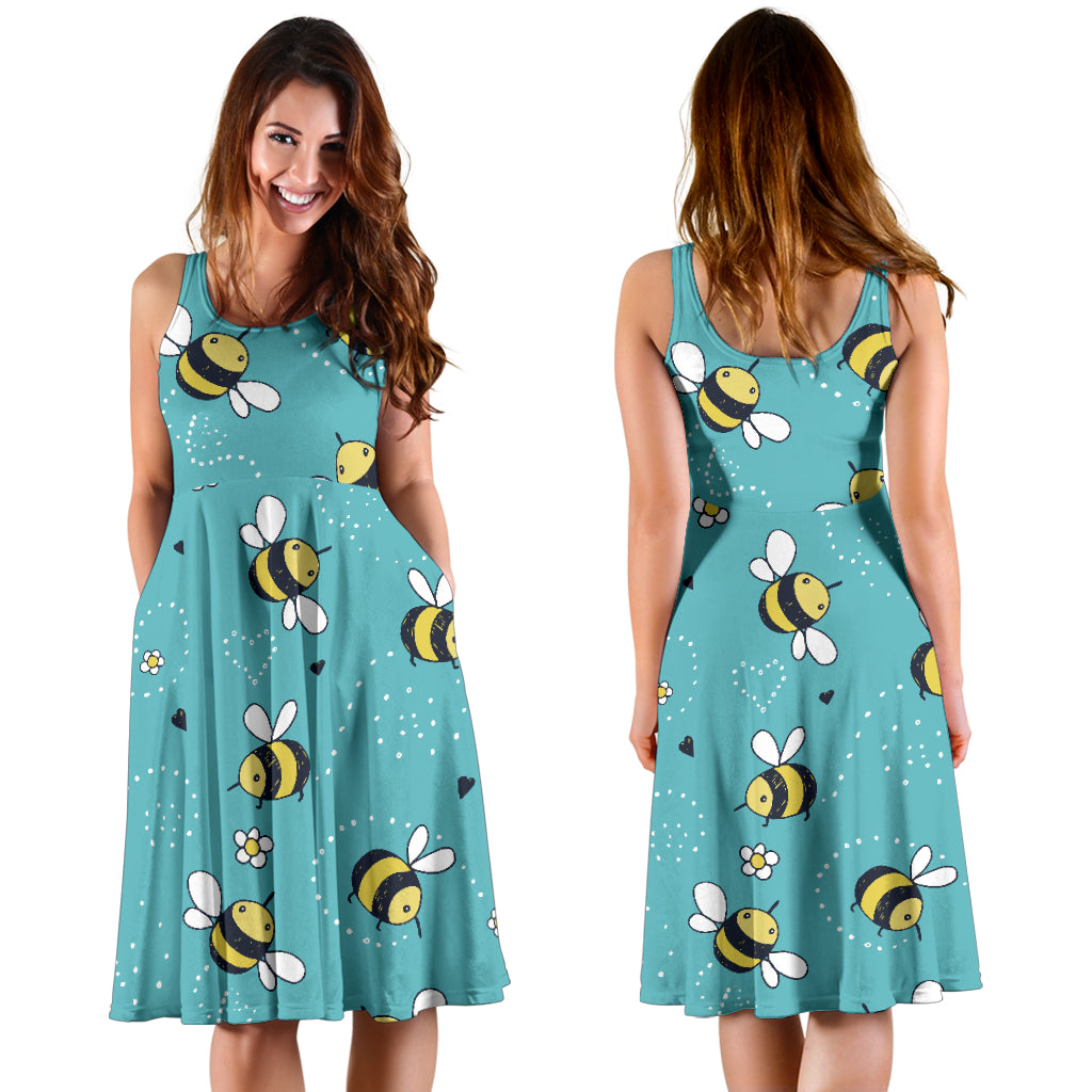 Bee Pattern Print Design BEE02 Midi Dress