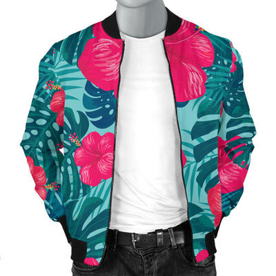 Red Hibiscus Pattern Print Design HB017 Men Bomber Jacket