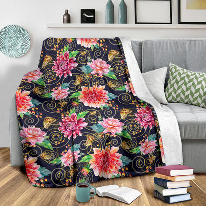 Dahlia Pattern Print Design DH02 Fleece Blanket