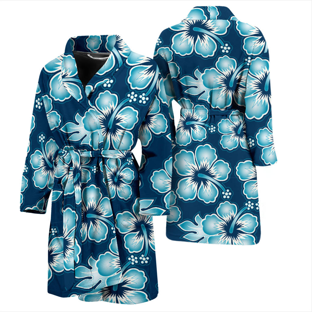Blue Hibiscus Pattern Print Design HB011 Men Bathrobe