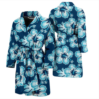 Blue Hibiscus Pattern Print Design HB011 Men Bathrobe