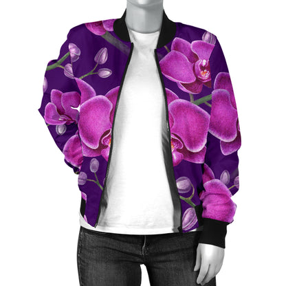 Orchid Pattern Print Design A03 Women's Bomber Jacket