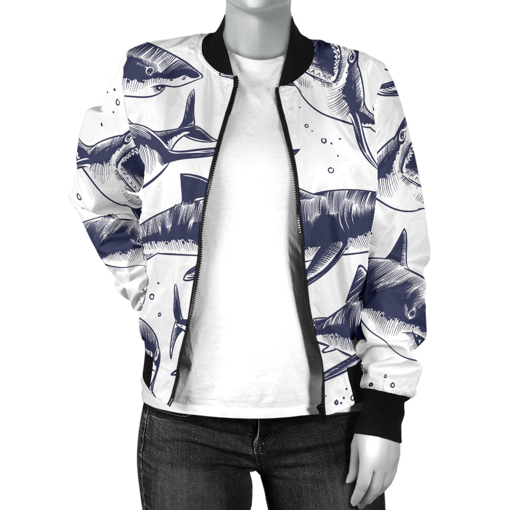Great White Shark Pattern Print Design 02 Women's Bomber Jacket