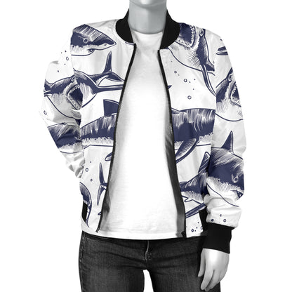 Great White Shark Pattern Print Design 02 Women's Bomber Jacket