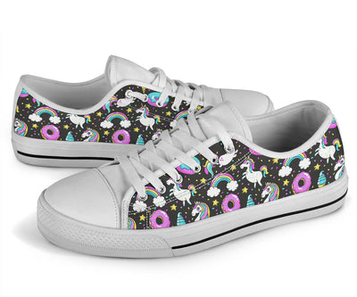 Donut Unicorn Pattern Print Design DN09 White Bottom Low Top Shoes