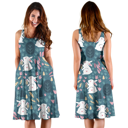 Rabbit Pattern Print Design RB013 Midi Dress