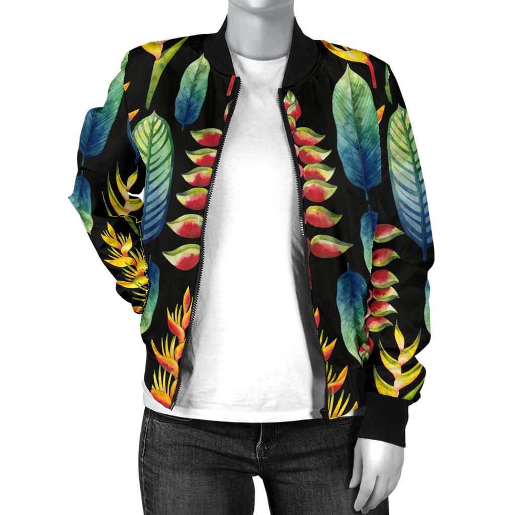Heliconia Pattern Print Design HL03 Women Bomber Jacket