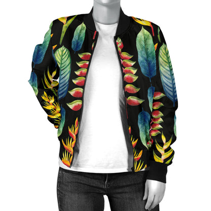 Heliconia Pattern Print Design HL03 Women Bomber Jacket