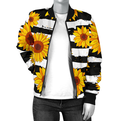 Sunflower Pattern Print Design SF010 Women Bomber Jacket