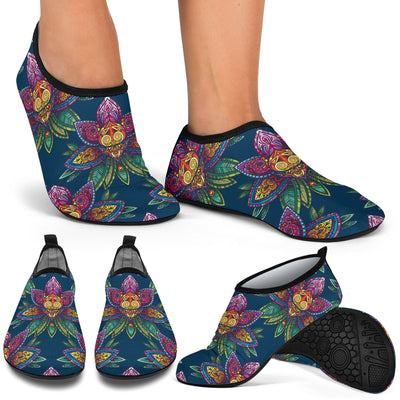 lotus Boho Pattern Print Design LO04 Aqua Water Shoes