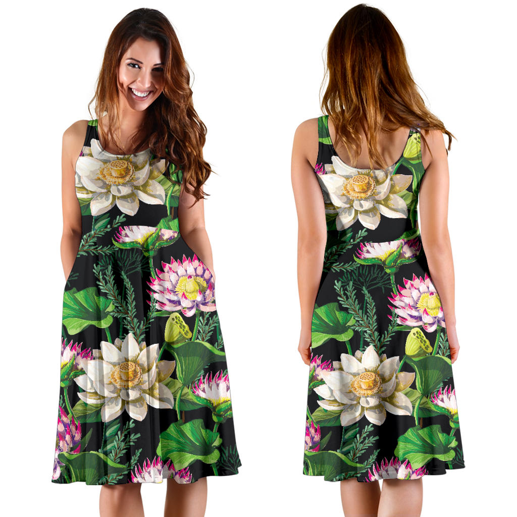 Water Lily Pattern Print Design WL010 Midi Dress