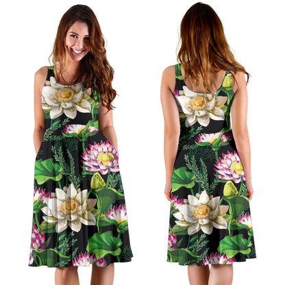 Water Lily Pattern Print Design WL010 Midi Dress
