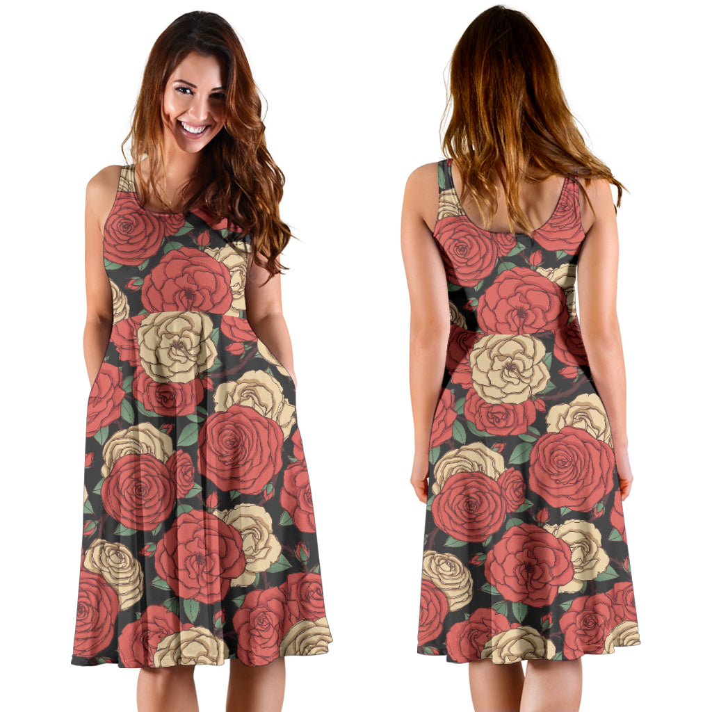 Camellia Pattern Print Design CM01 Midi Dress