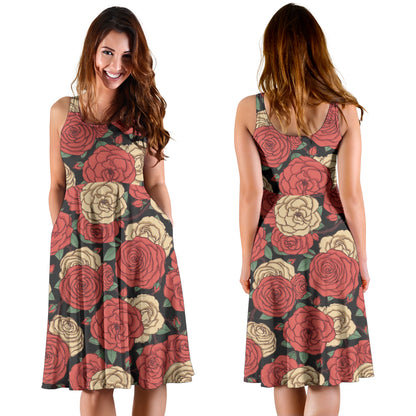 Camellia Pattern Print Design CM01 Midi Dress