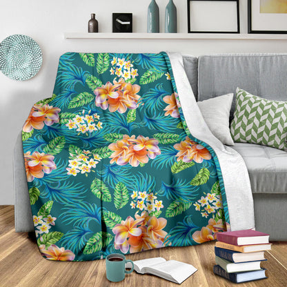 Plumeria Tropical Flower Design Print Fleece Blanket