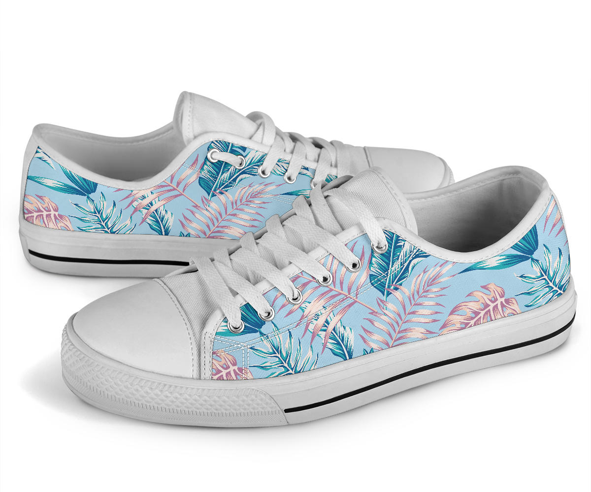 Tropical Flower Pattern Print Design TF01 White Bottom Low Top Shoes