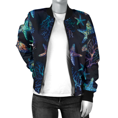 Starfish Pattern Print Design 01 Women's Bomber Jacket