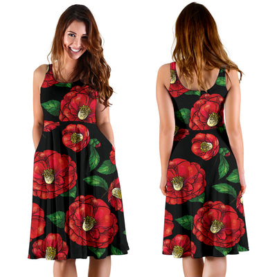 Camellia Pattern Print Design CM07 Midi Dress