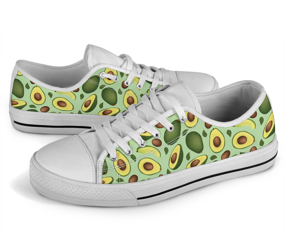 Avocado Pattern Print Design AC01 White Bottom Low Top Shoes