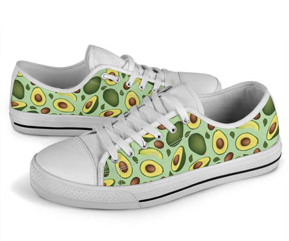Avocado Pattern Print Design AC01 White Bottom Low Top Shoes