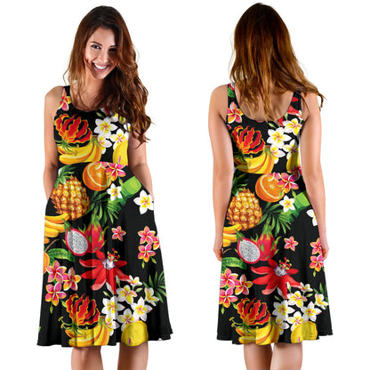 Tropical Fruits Pattern Print Design TF02 Midi Dress