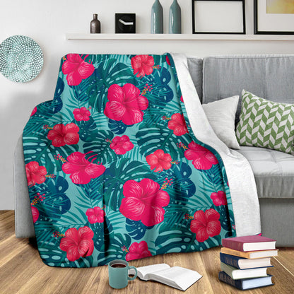 Red Hibiscus Pattern Print Design HB017 Fleece Blanket