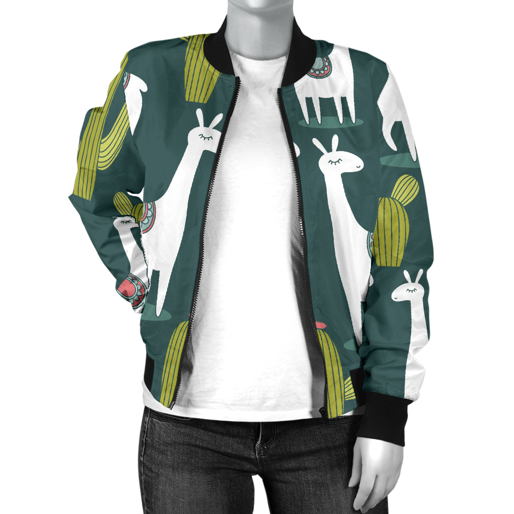 Llama Cactus Pattern Print Design 02 Women's Bomber Jacket