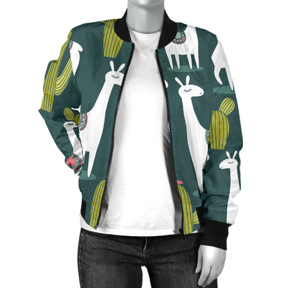 Llama Cactus Pattern Print Design 02 Women's Bomber Jacket