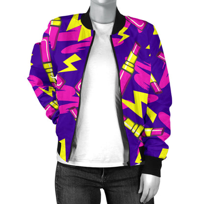 Lipstick Pattern Print Design LT04 Women Bomber Jacket