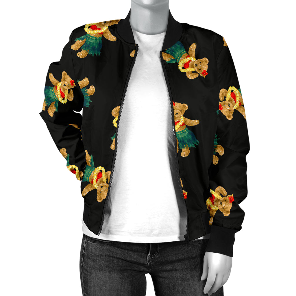 Hula Bear Pattern Print Design 06 Women's Bomber Jacket