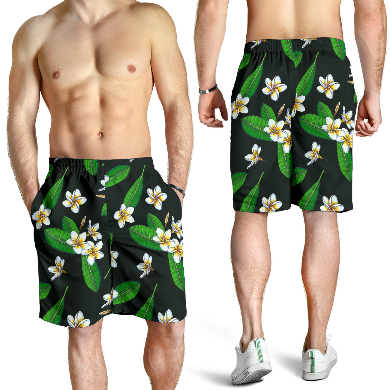 White Plumeria Pattern Print Design PM023 Mens Shorts