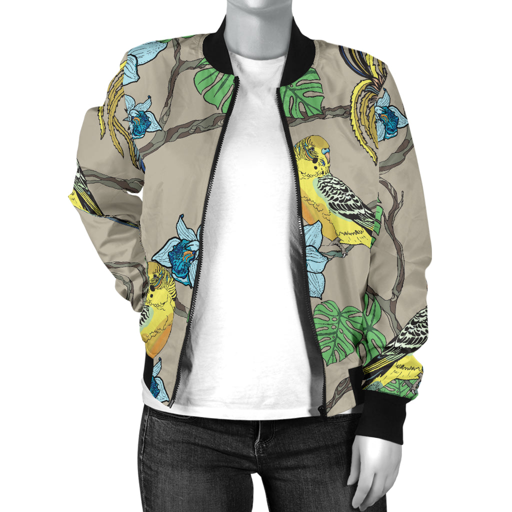 Parakeet Pattern Print Design A02 Women's Bomber Jacket